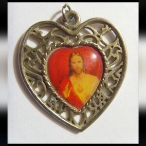 Vintage Heart Shaped Jesus Christ Pendant Medal